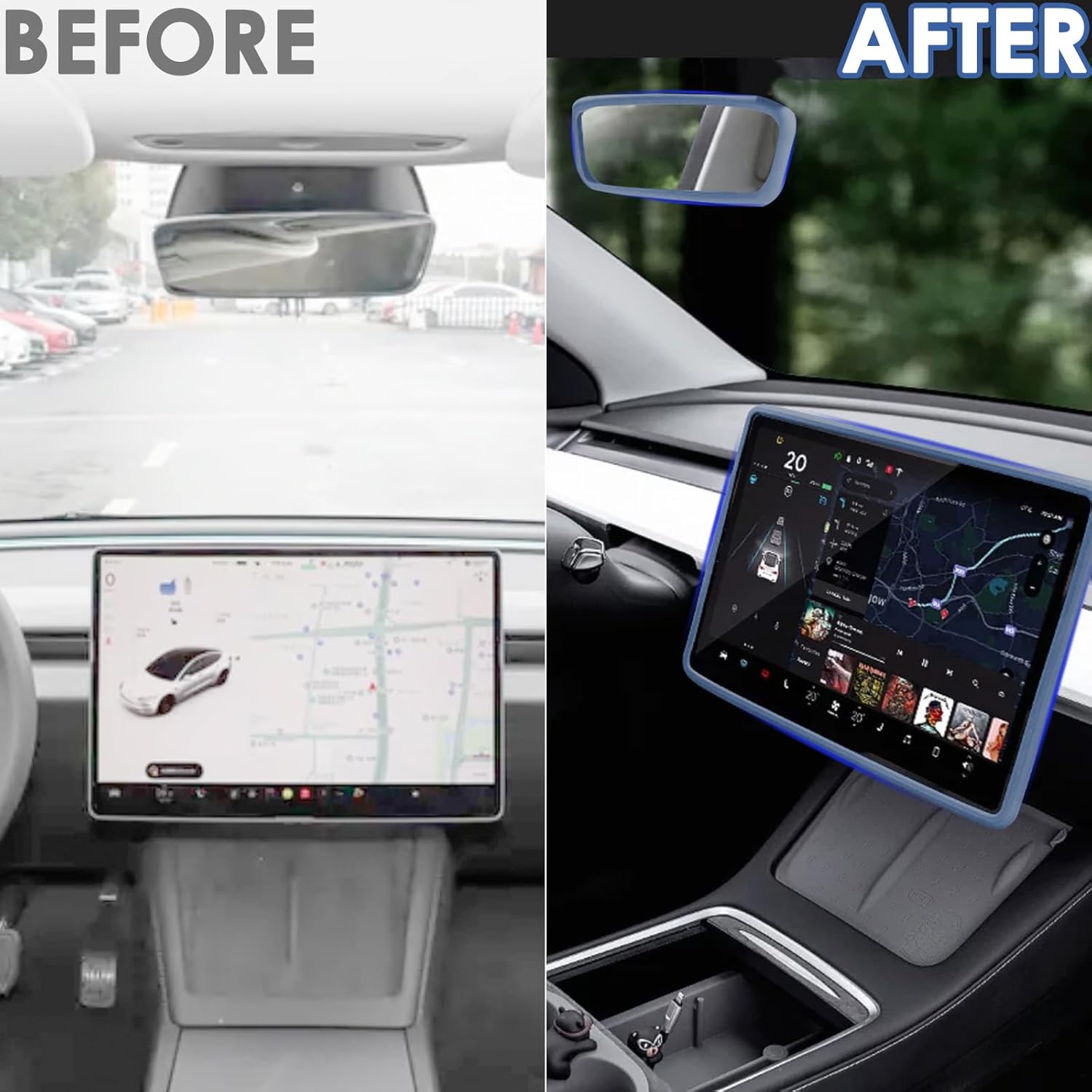 2PCS Screen Rear view Mirror Protector Trim Frame For Tesla Model 3 Y