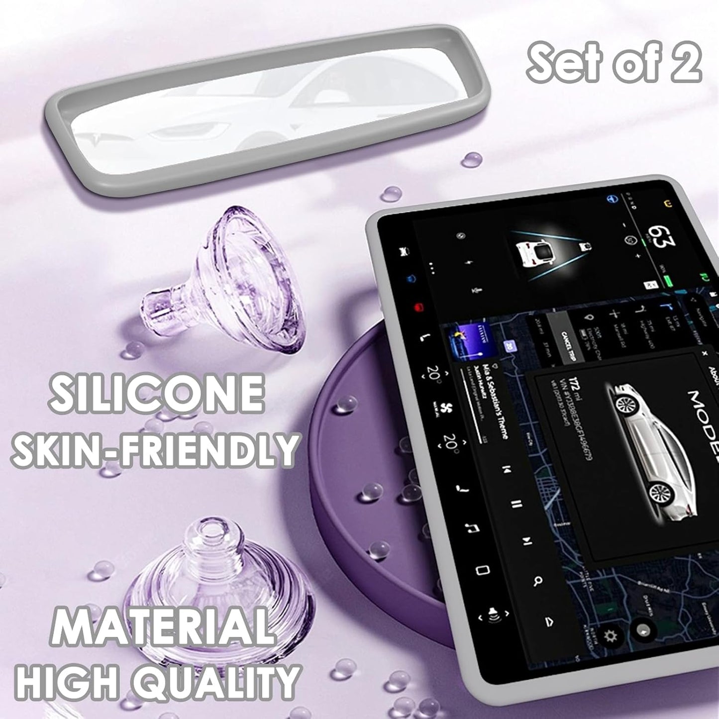 2PCS Screen Rear view Mirror Protector Trim Frame For Tesla Model 3 Y