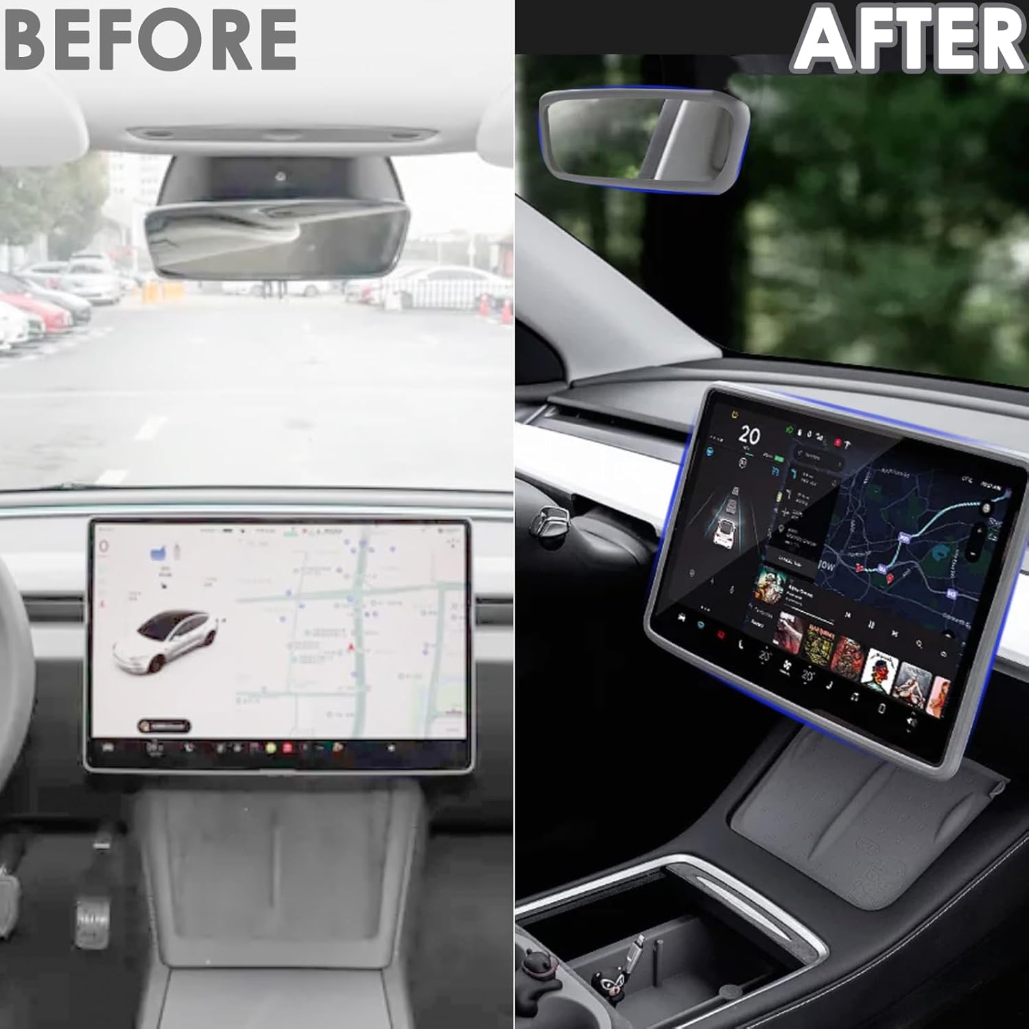 2PCS Screen Rear view Mirror Protector Trim Frame For Tesla Model 3 Y