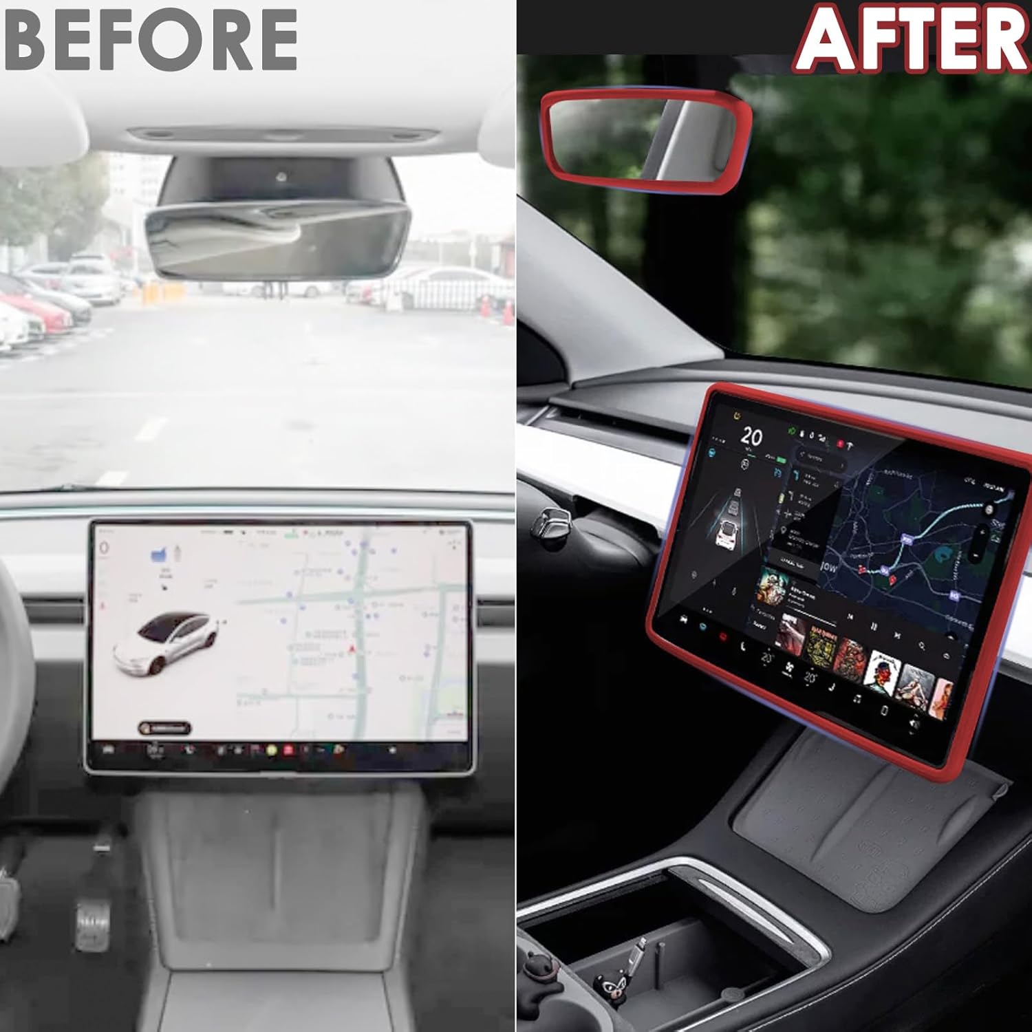 2PCS Screen Rear view Mirror Protector Trim Frame For Tesla Model 3 Y