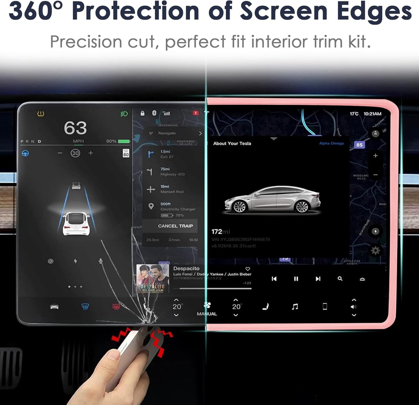 2PCS Screen Rear view Mirror Protector Trim Frame For Tesla Model 3 Y