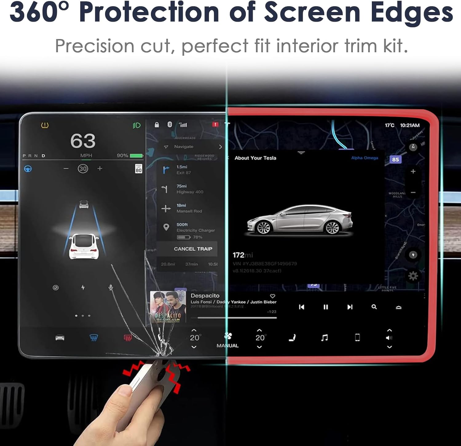 2PCS Screen Rear view Mirror Protector Trim Frame For Tesla Model 3 Y