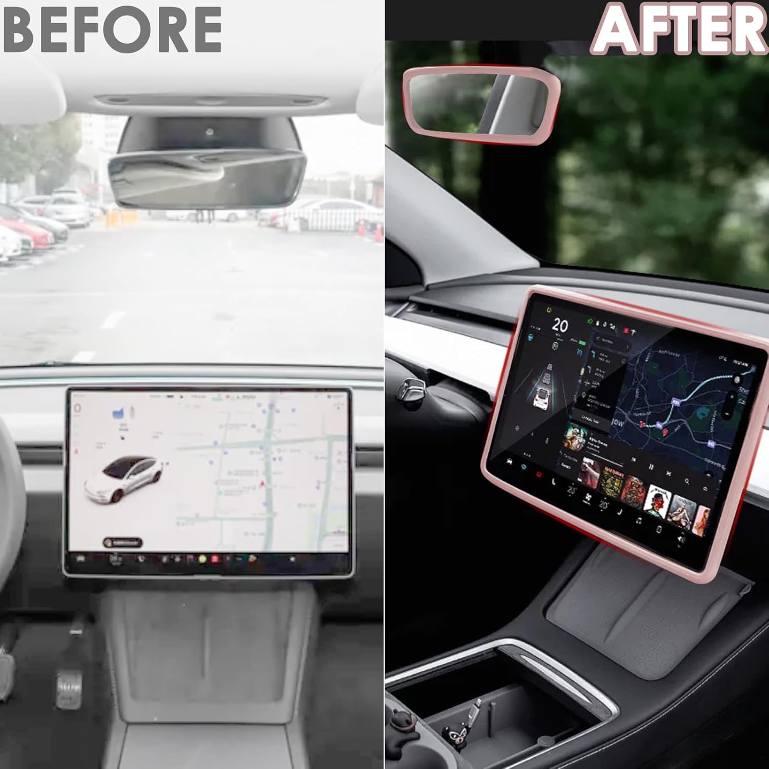 2PCS Screen Rear view Mirror Protector Trim Frame For Tesla Model 3 Y