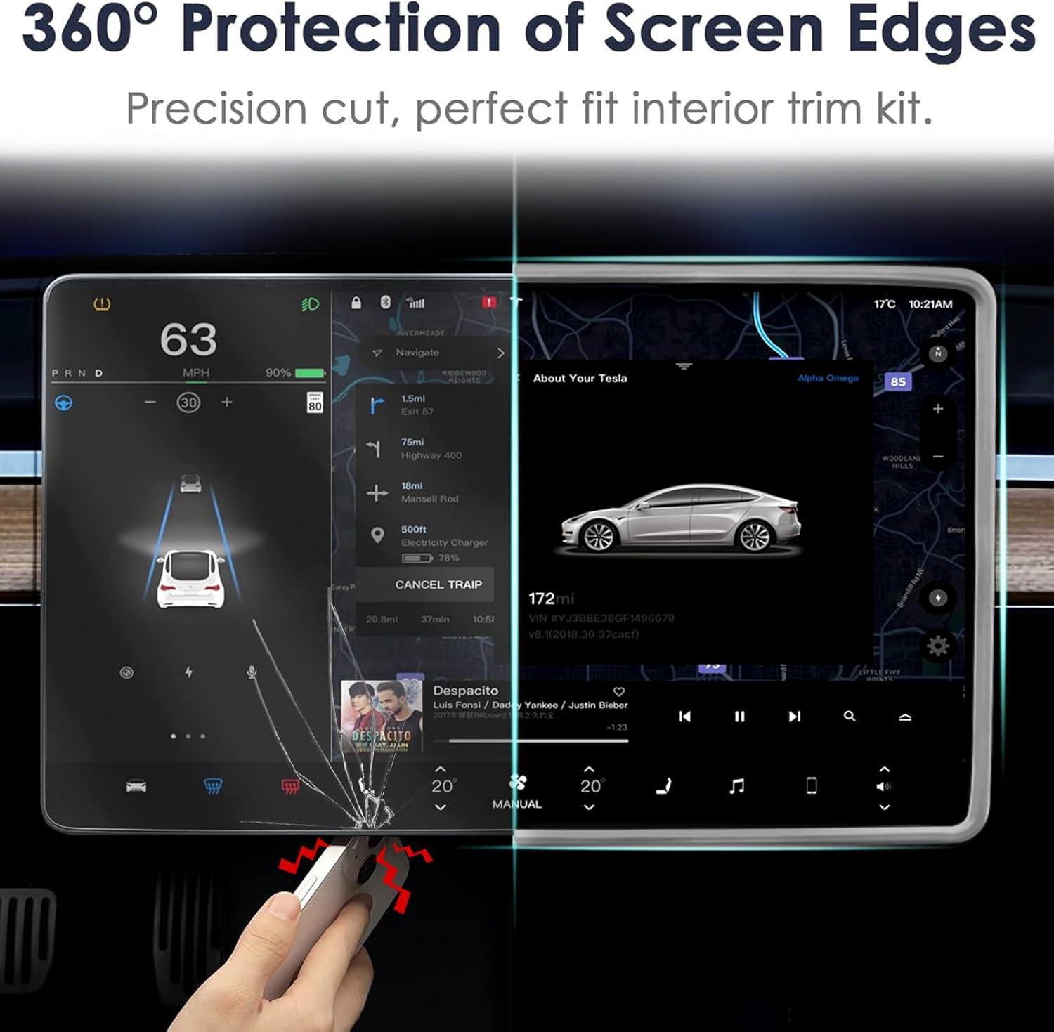 2PCS Screen Rear view Mirror Protector Trim Frame For Tesla Model 3 Y