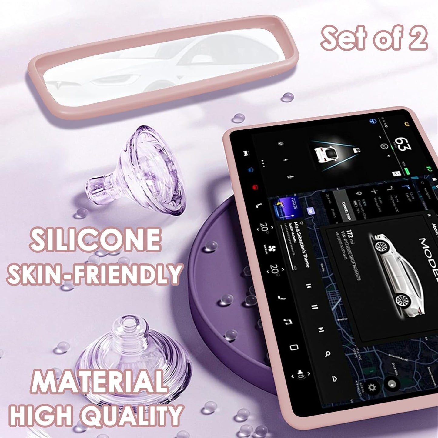 2PCS Screen Rear view Mirror Protector Trim Frame For Tesla Model 3 Y