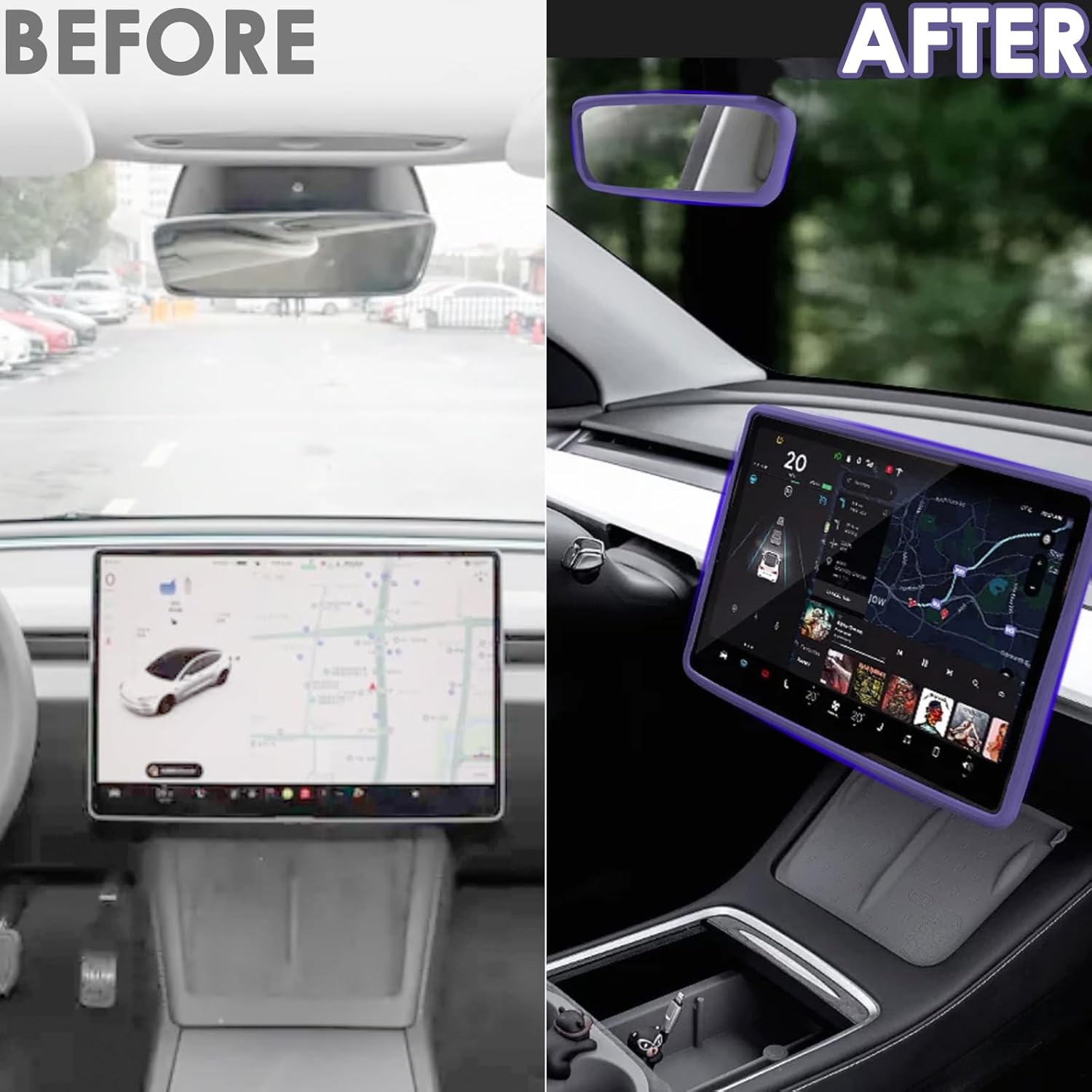 2PCS Screen Rear view Mirror Protector Trim Frame For Tesla Model 3 Y