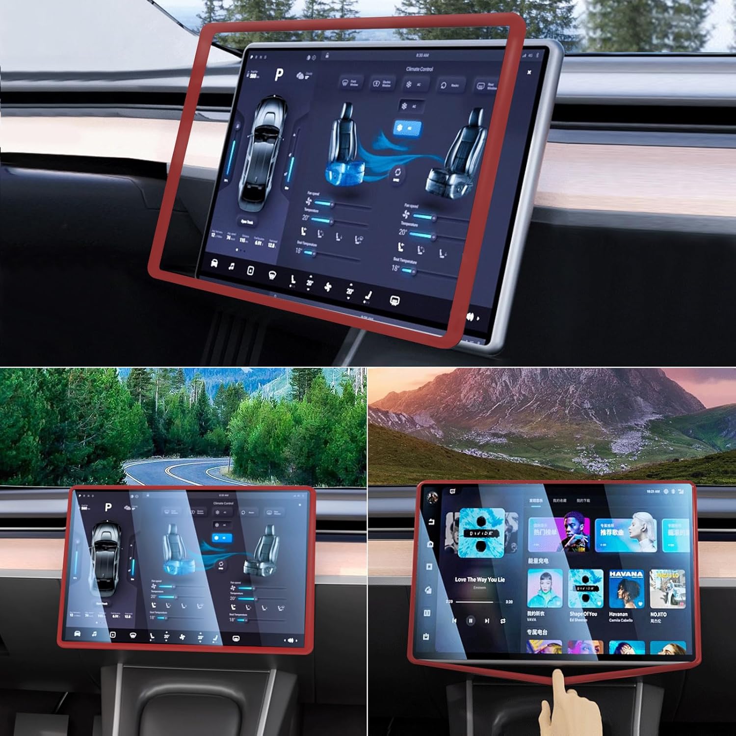 2PCS Screen Rear view Mirror Protector Trim Frame For Tesla Model 3 Y