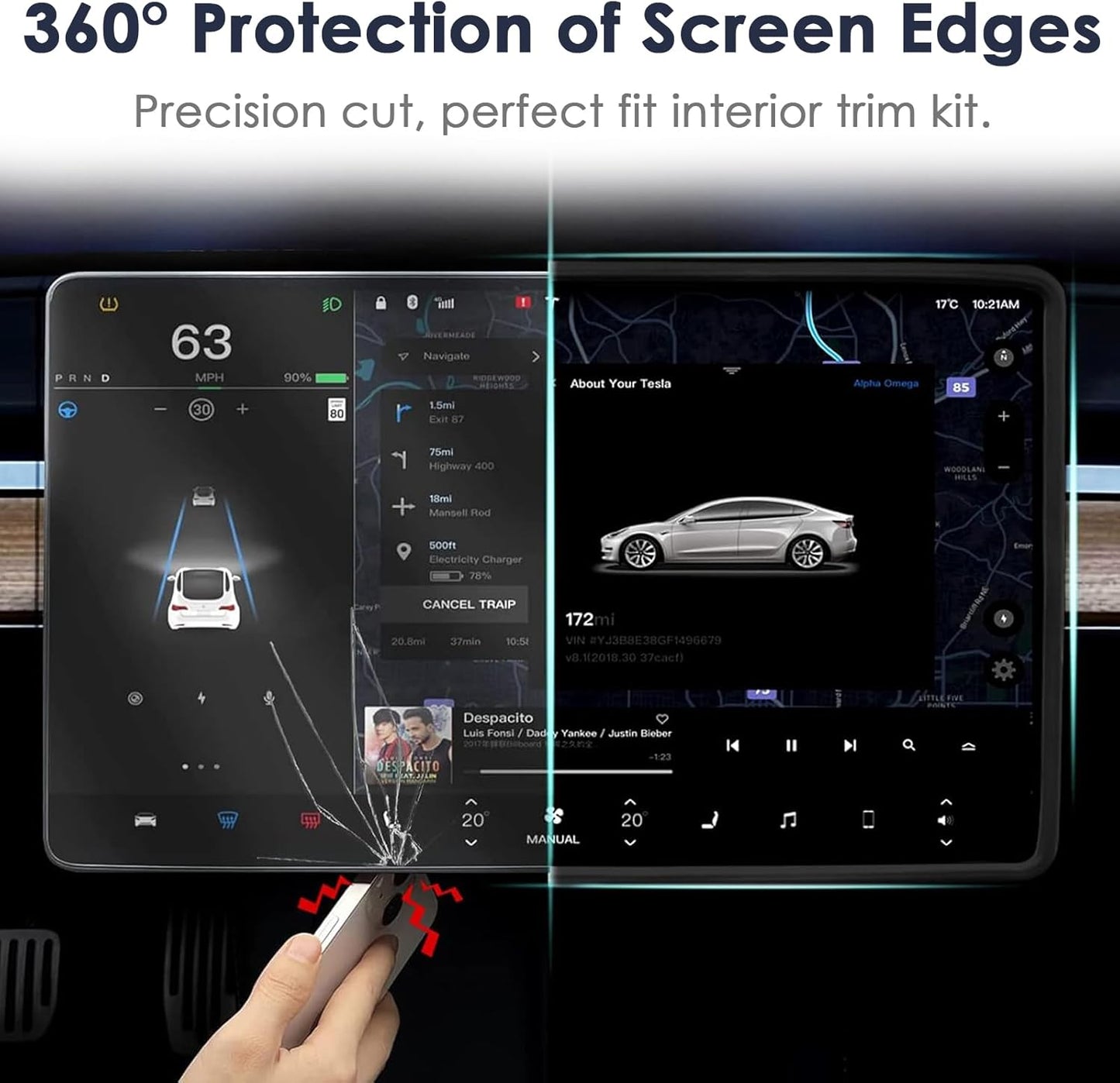 2PCS Screen Rear view Mirror Protector Trim Frame For Tesla Model 3 Y