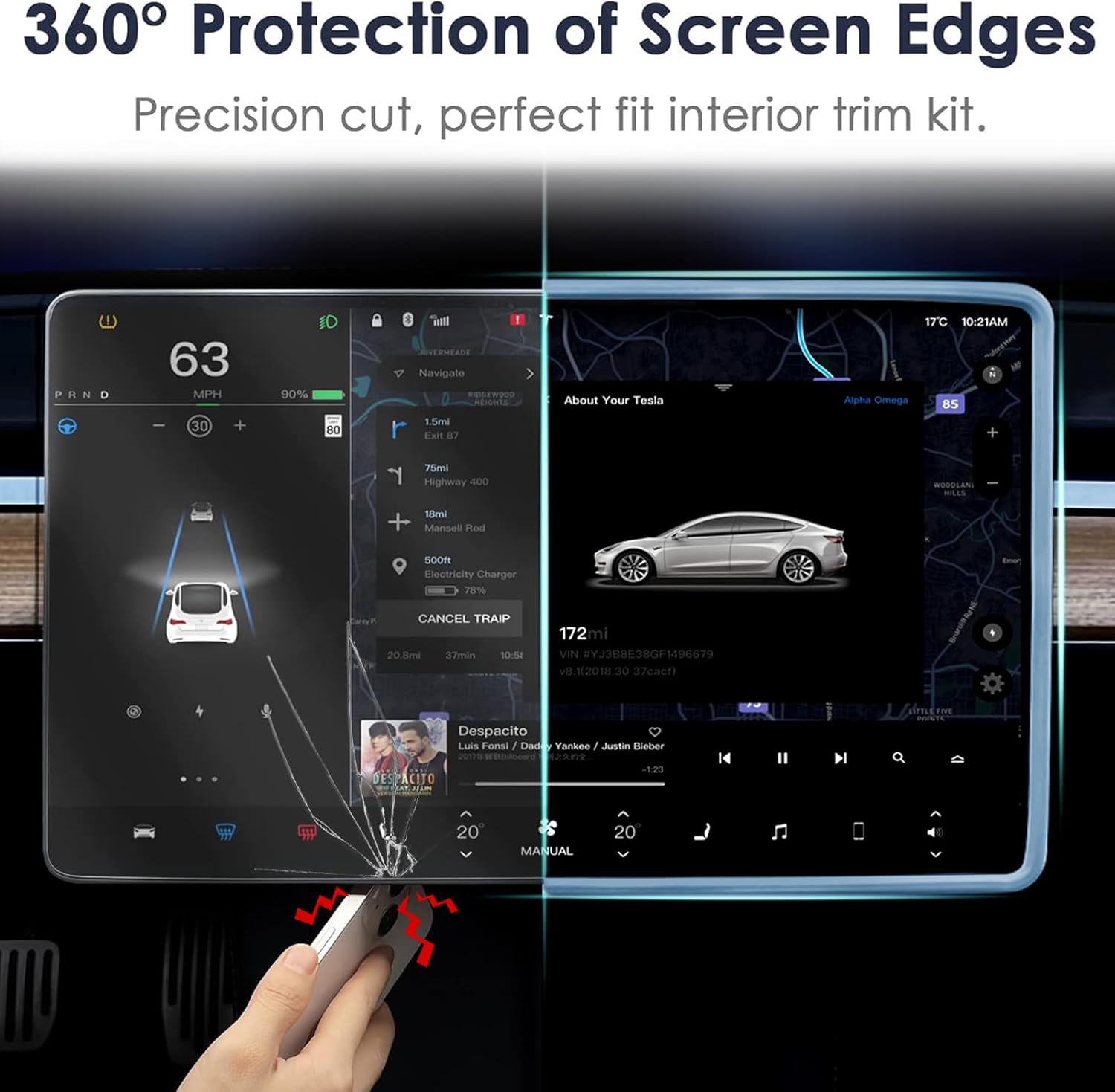 2PCS Screen Rear view Mirror Protector Trim Frame For Tesla Model 3 Y