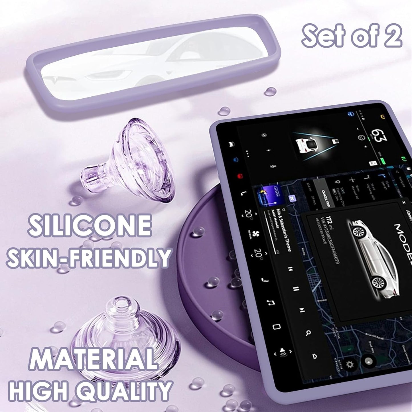 2PCS Screen Rear view Mirror Protector Trim Frame For Tesla Model 3 Y