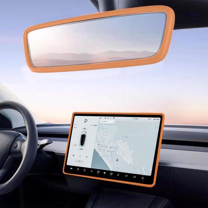 2PCS Screen Rear view Mirror Protector Trim Frame For Tesla Model 3 Y Orange