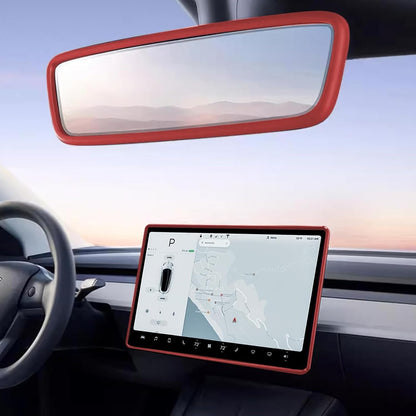 2PCS Screen Rear view Mirror Protector Trim Frame For Tesla Model 3 Y Red