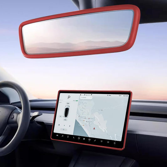 2PCS Screen Rear view Mirror Protector Trim Frame For Tesla Model 3 Y Red