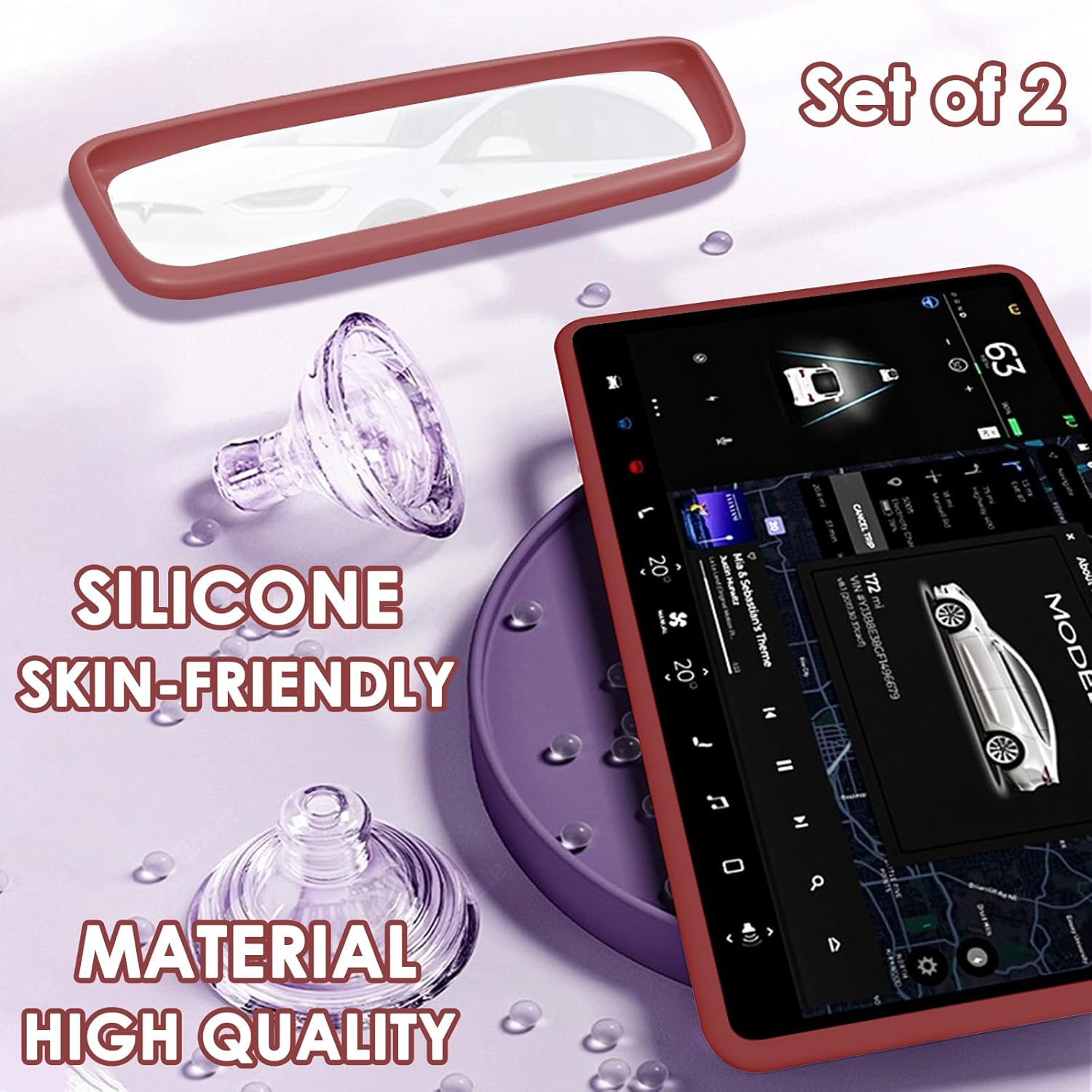 2PCS Screen Rear view Mirror Protector Trim Frame For Tesla Model 3 Y