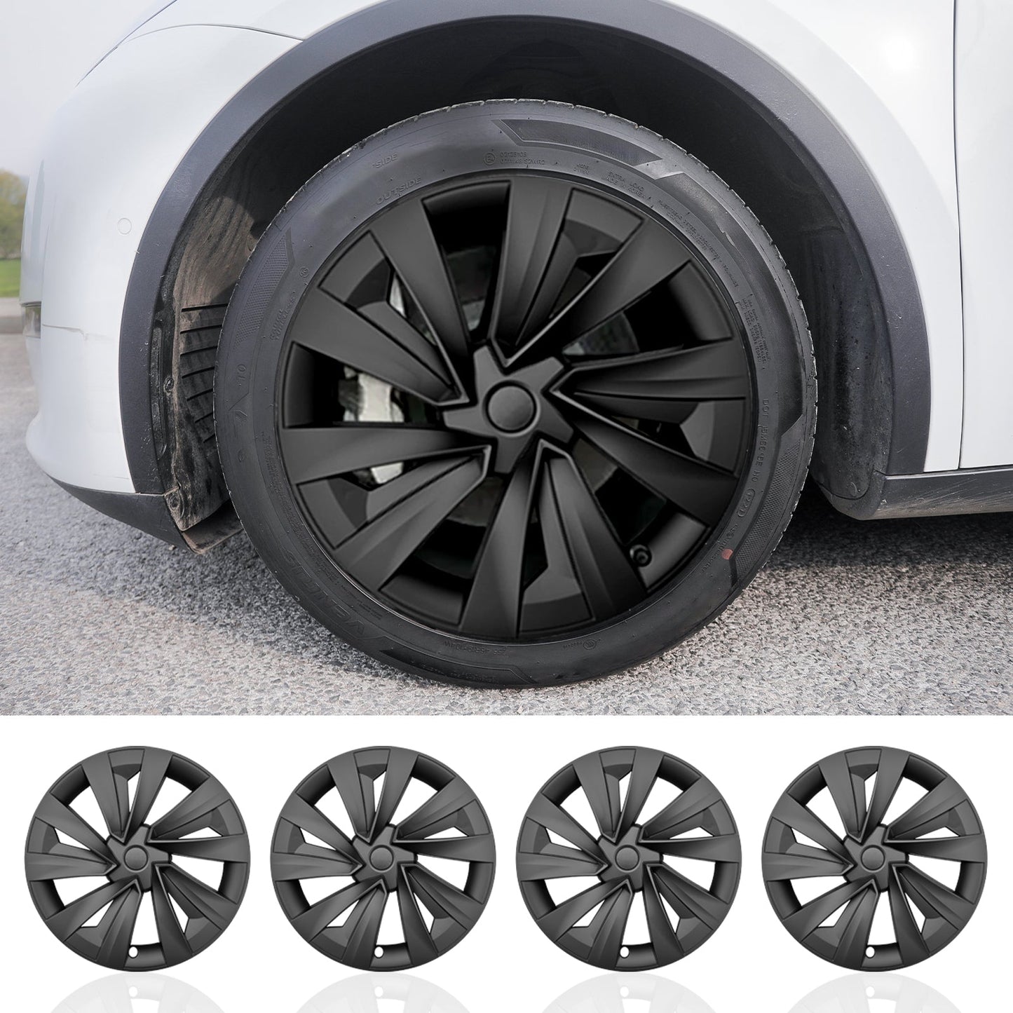 Design for Tesla Model Y Juniper 2025+ Wheel Cover 20 Inch 4pcs Black Turbine Style Hubcaps