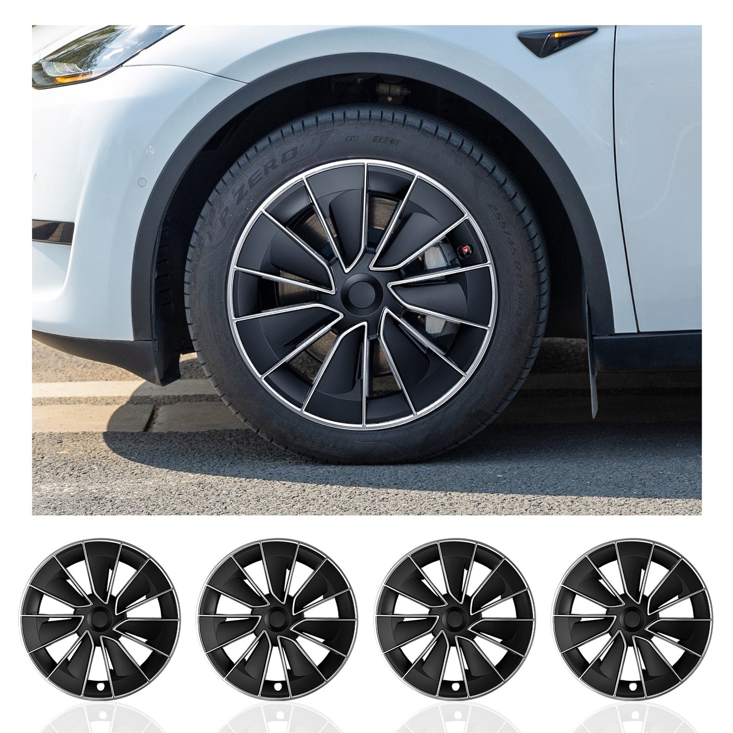 19" Silver Black Knife Wheel Cover Hubcaps for Tesla Model Y 2020-2024