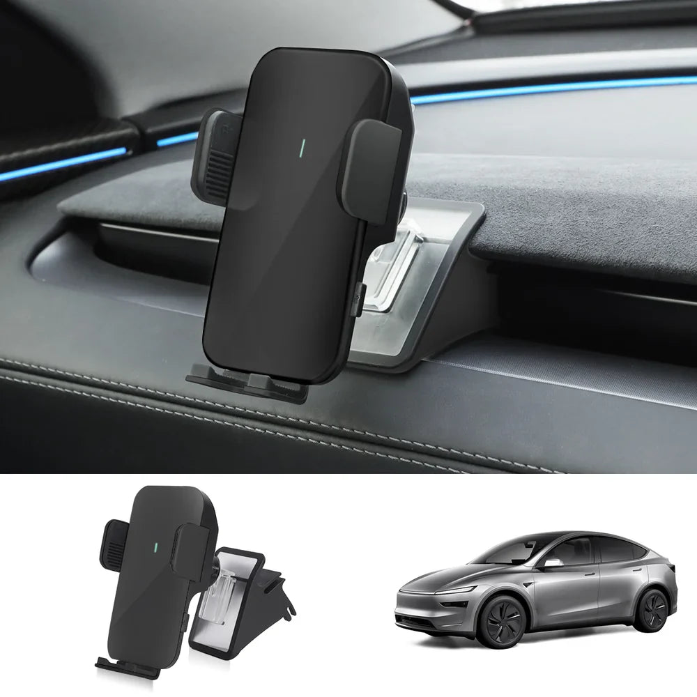 Dashboard Phone Holder with Solar Auto Clamp for Tesla Model Y Juniper 2025+ Black (Phone Holder + Base)