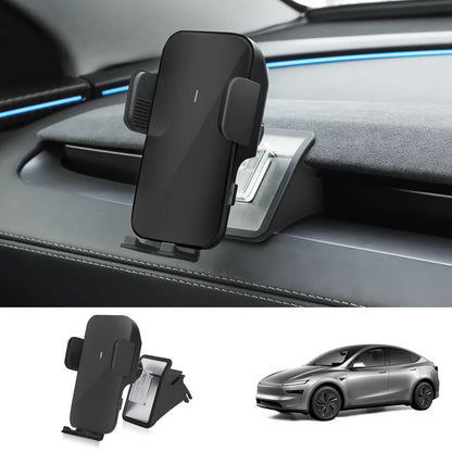 Dashboard Phone Holder with Solar Auto Clamp for Tesla Model Y Juniper 2025+ Black (Phone Holder + Base)