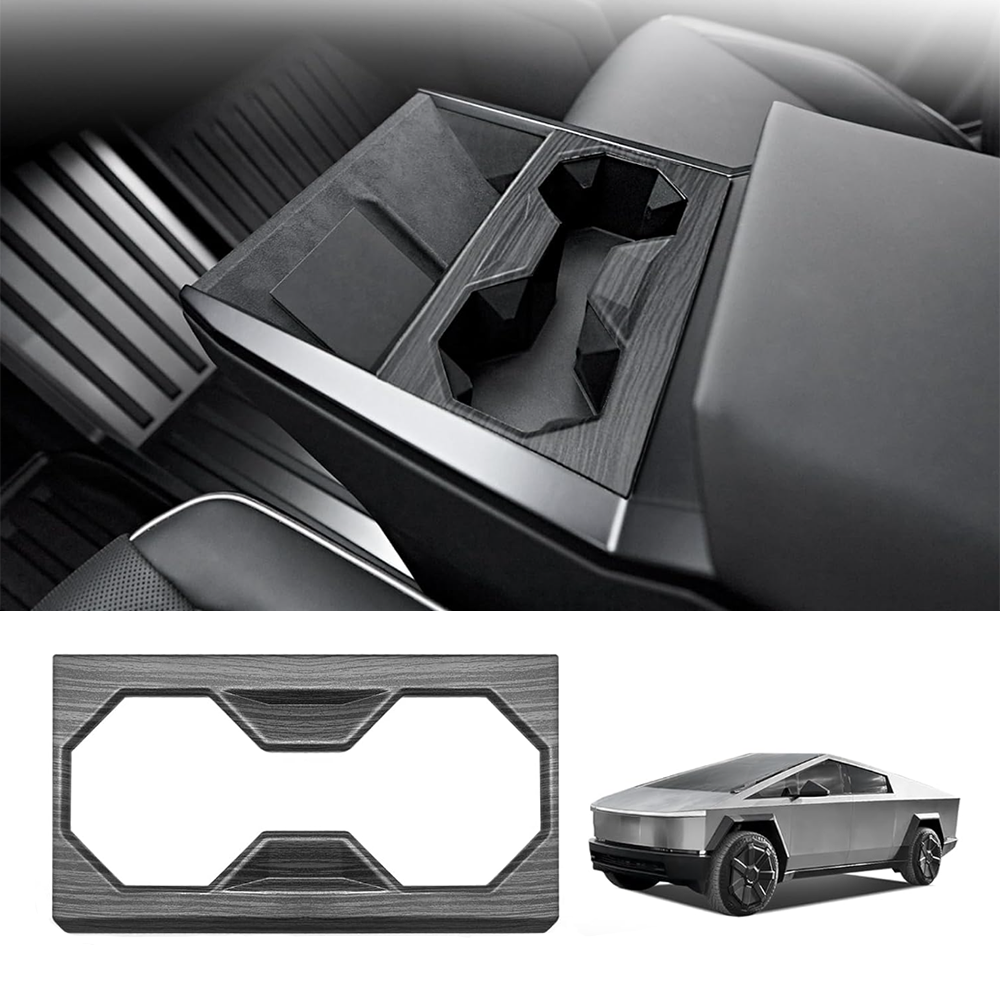 Center Console Cup Holder Frame Trim Cover Panel for Cybertruck Black Wood Grain