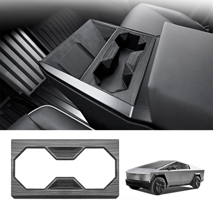 Center Console Cup Holder Frame Trim Cover Panel for Cybertruck Black Wood Grain
