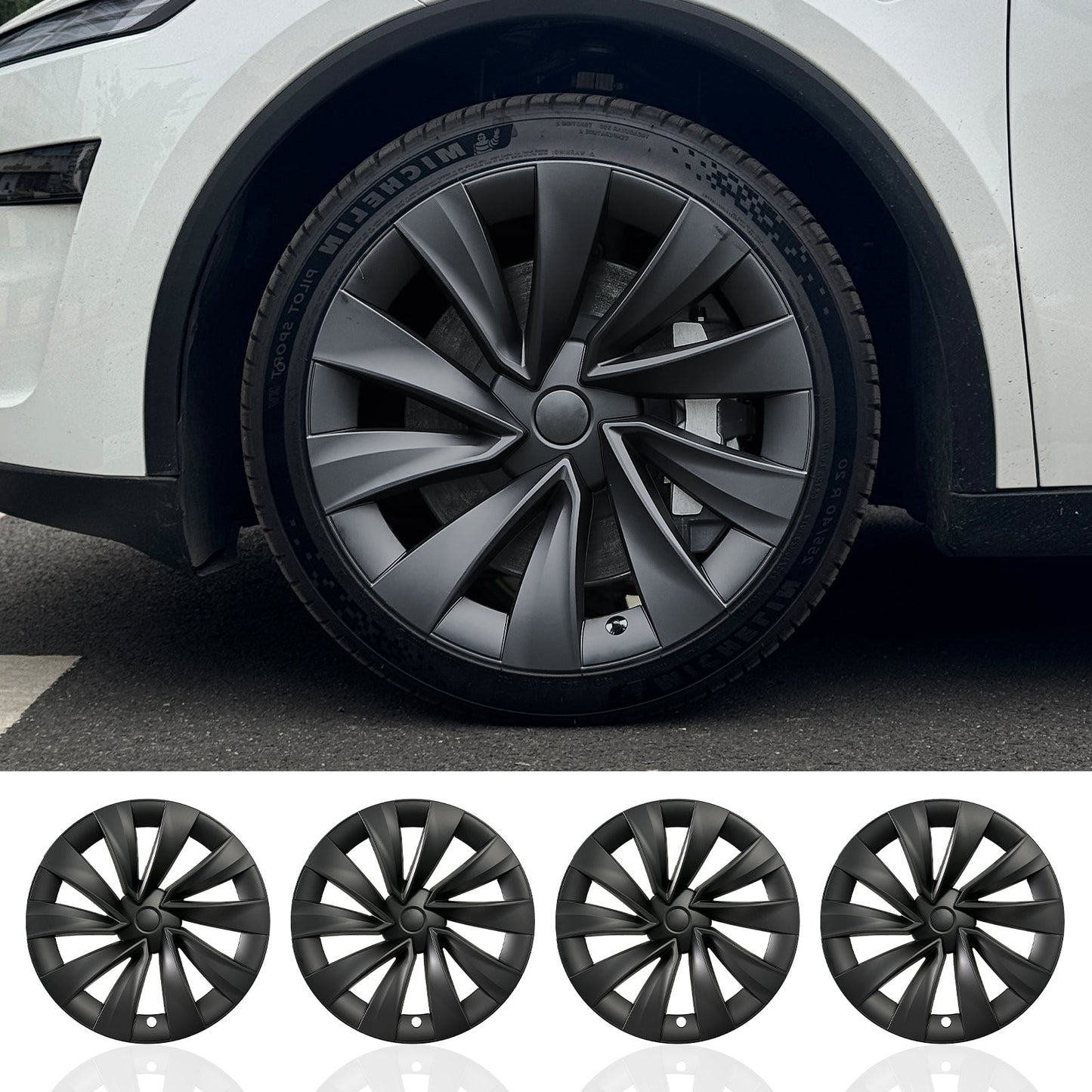 Design for Tesla Model Y Juniper 2025+ Wheel Cover 20 Inch 4pcs Black Turbine Style Hubcaps