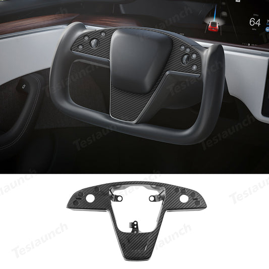 [Real Carbon Fiber] Yoke Steering Wheel Cover Replacement Overlay Plate Panel For Model S/X (2021-2024)