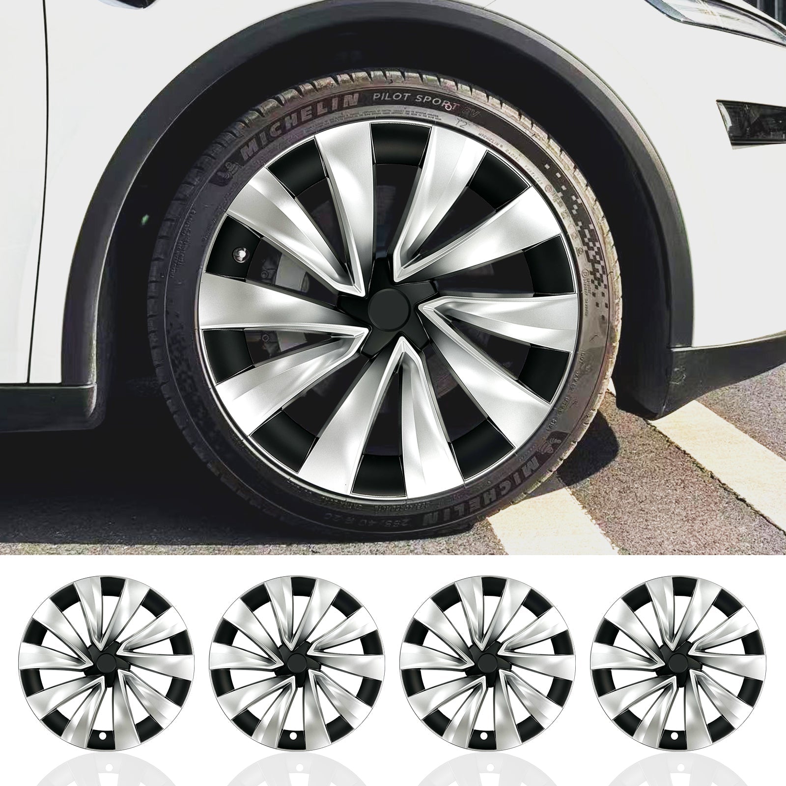 Design for Tesla Model Y Juniper 2025+ Wheel Cover 20 Inch 4pcs Black Turbine Style Hubcaps