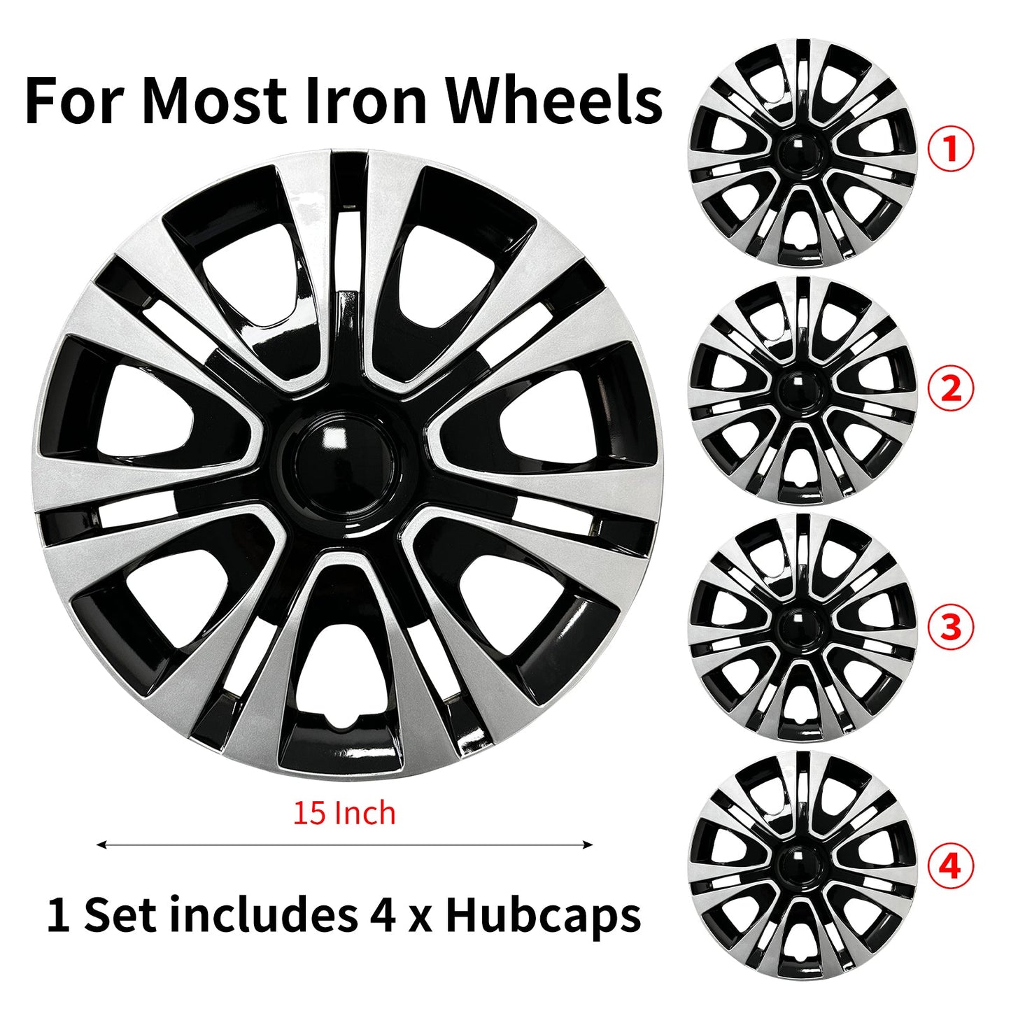 15" Steel Wheel Hubcap Cover for Iron Rims – Set of 4