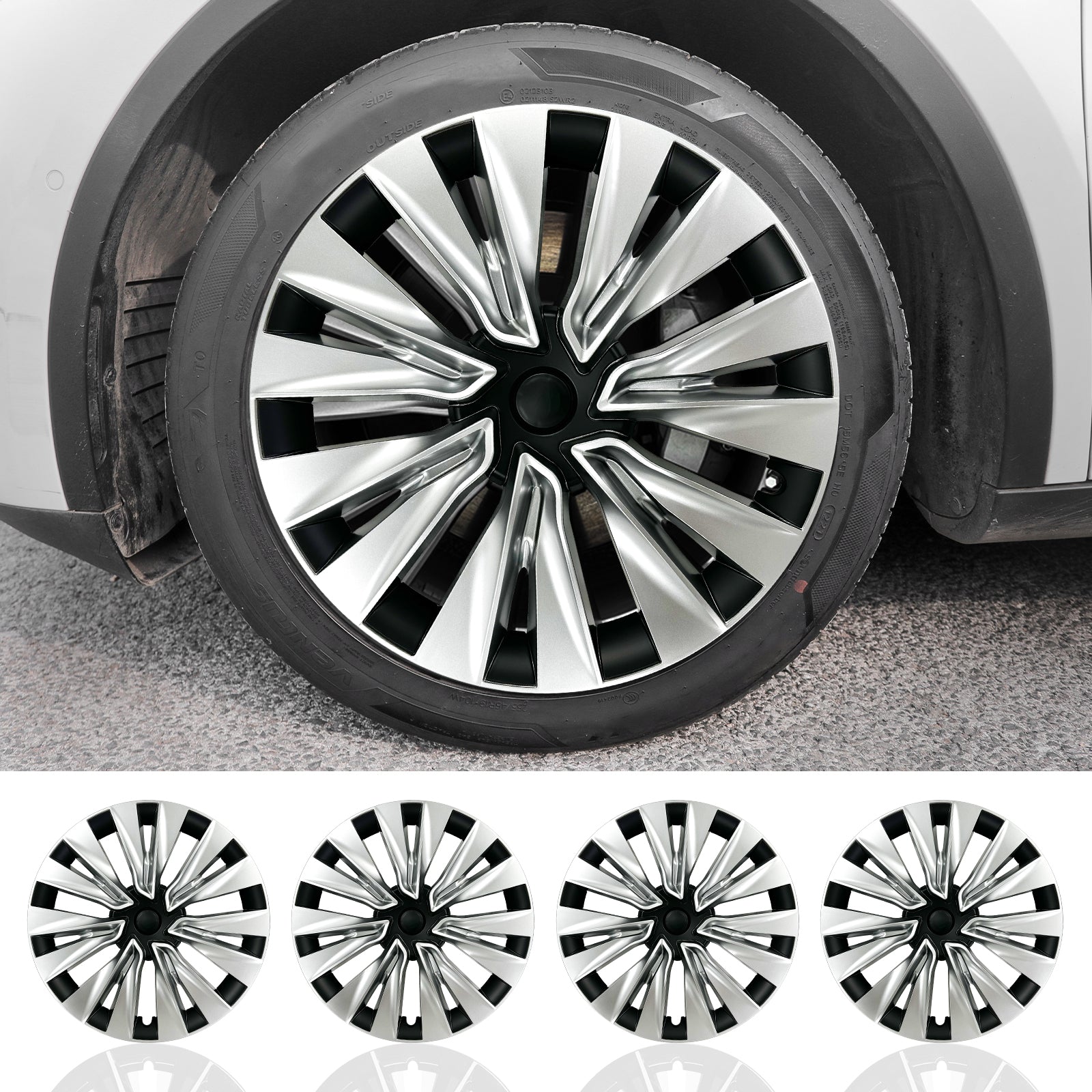 19" Silver Turbine Wheel Cover Hubcaps for Tesla Model Y 2020-2024