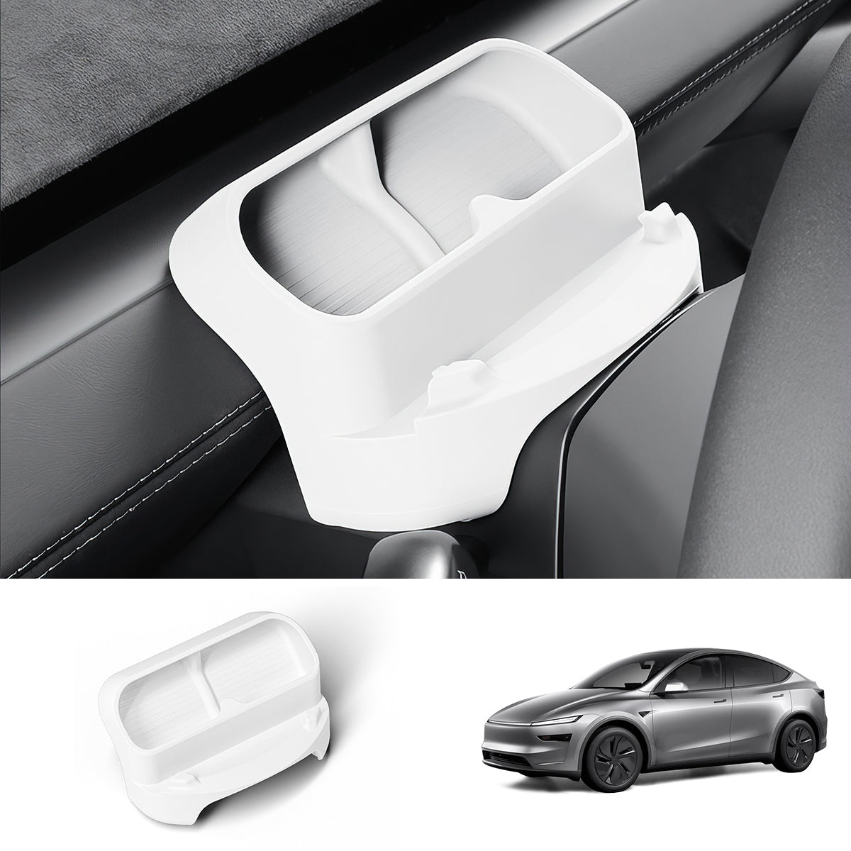 Multi-Function Steering Wheel Phone Mount & Glasses Holder for Tesla Model Y Juniper 2025+ White