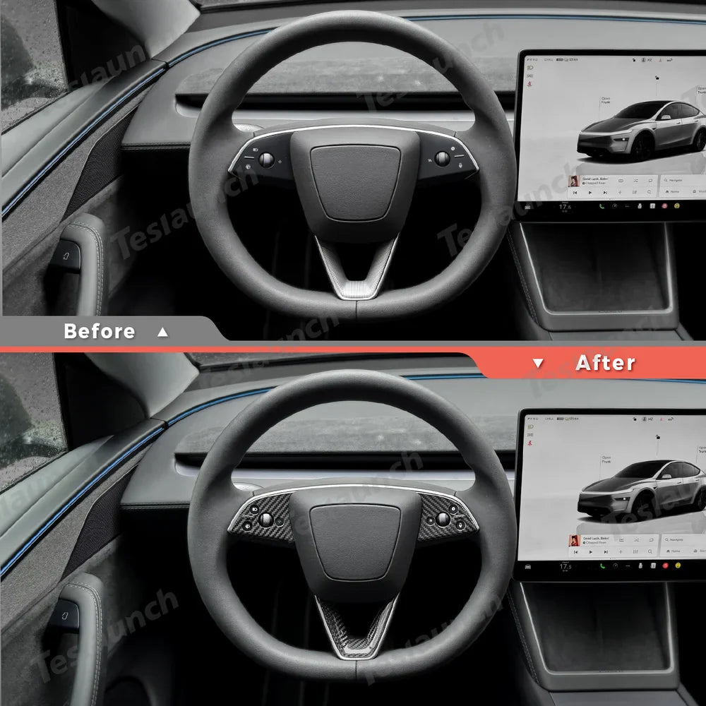 [Real Carbon Fiber] Steering Wheel Trim Cover Kit for Tesla Model Y Juniper 2025+