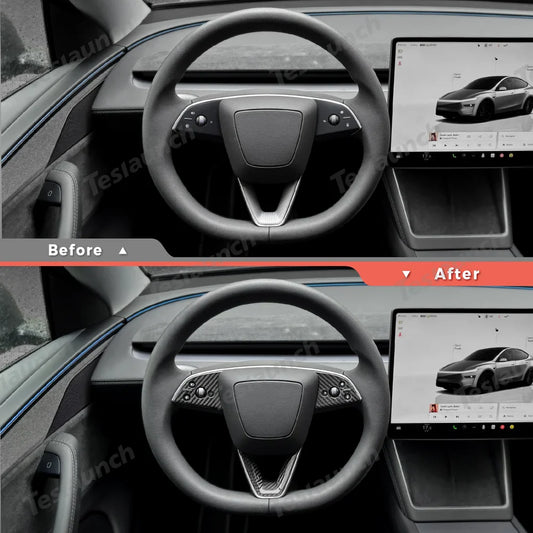 [Real Carbon Fiber] Steering Wheel Trim Cover Kit for Tesla Model Y Juniper 2025+