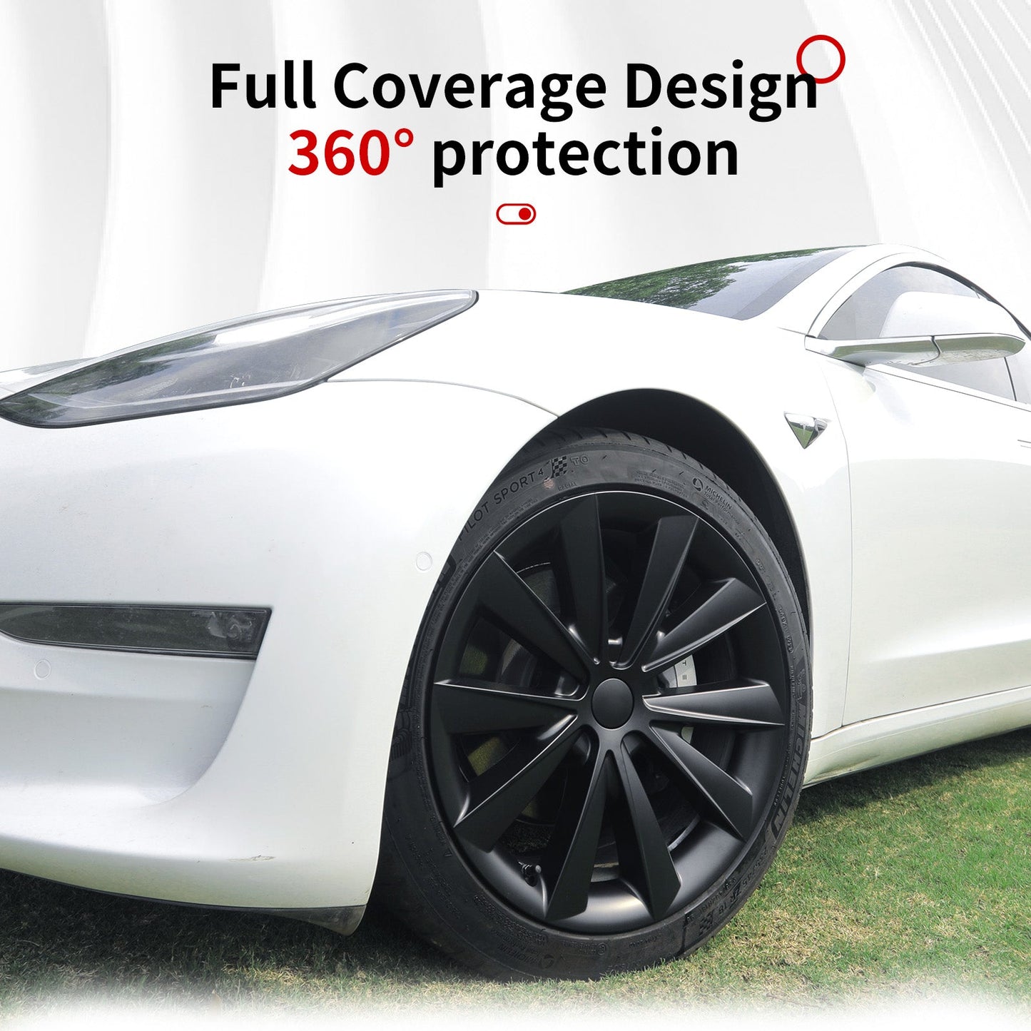 18 Inch Blade Style Hub Cap Black Wheel Covers for Tesla Model 3 2017-2023