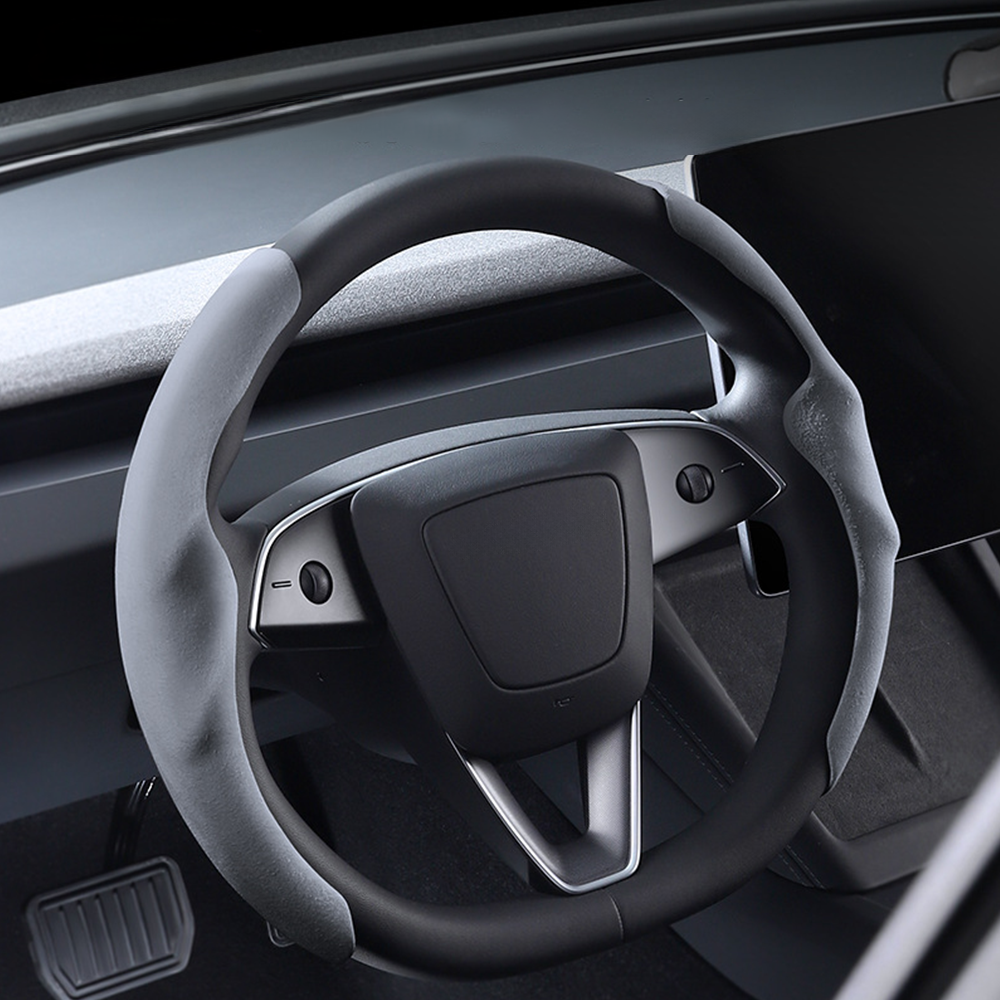 Anti-Slip Suede Steering Wheel Cover for Tesla Model Y Juniper 2025+ Grey