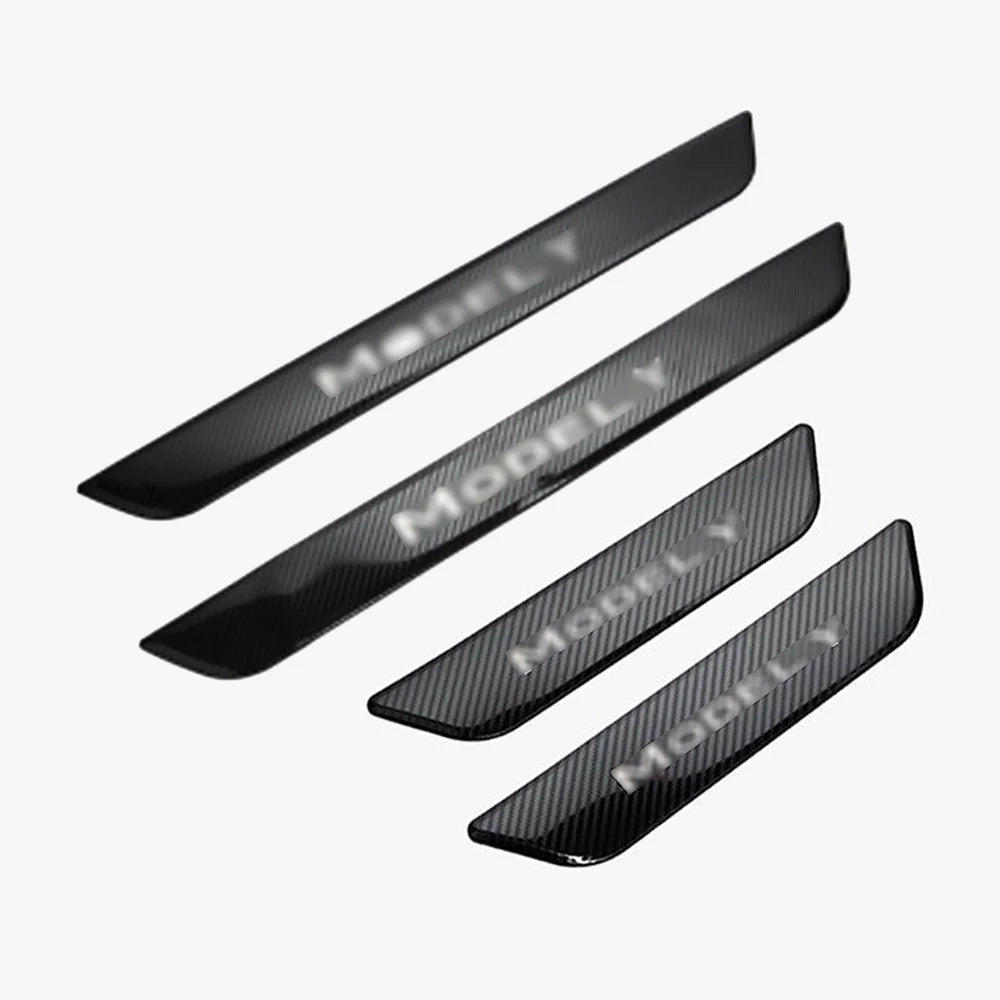 Tesla Model Y Door Sill Covers Vinyl Wrap Protector (2020-2023) Front & Rear (2 Pairs) Carbon Fiber