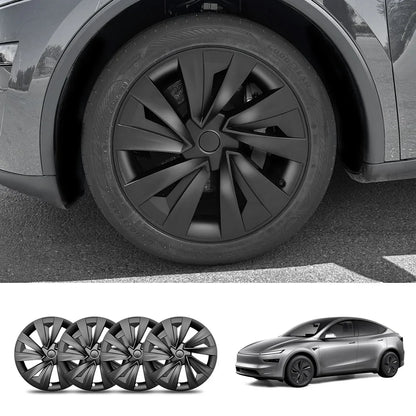 19'' Crossflow Hubcaps Wheel Covers for Tesla Model Y Juniper 2025+ – Helix 2.0 Style (Set of 4) Matte Black