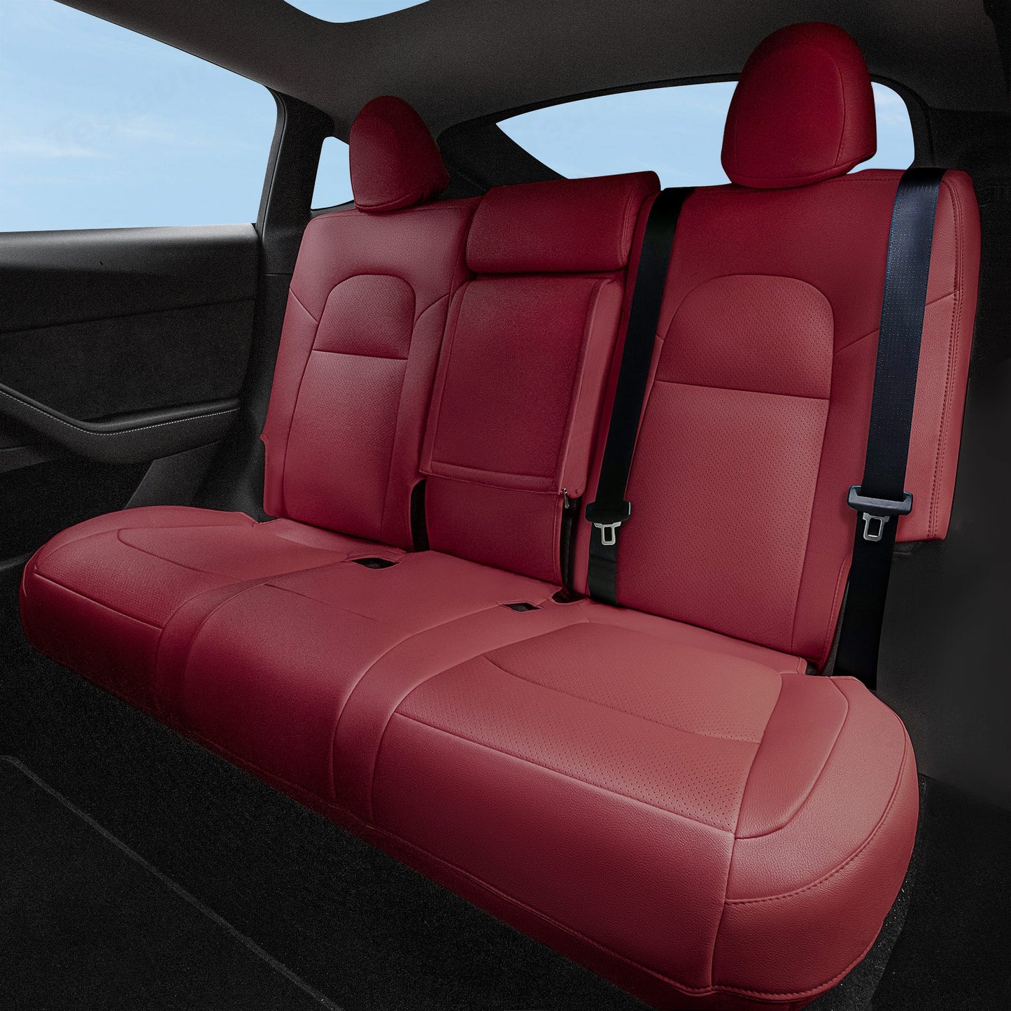 All-Inclusive 2018-2023 Model 3 Seat Cover for Tesla Standard Leather Wine Red Rear Seats Only