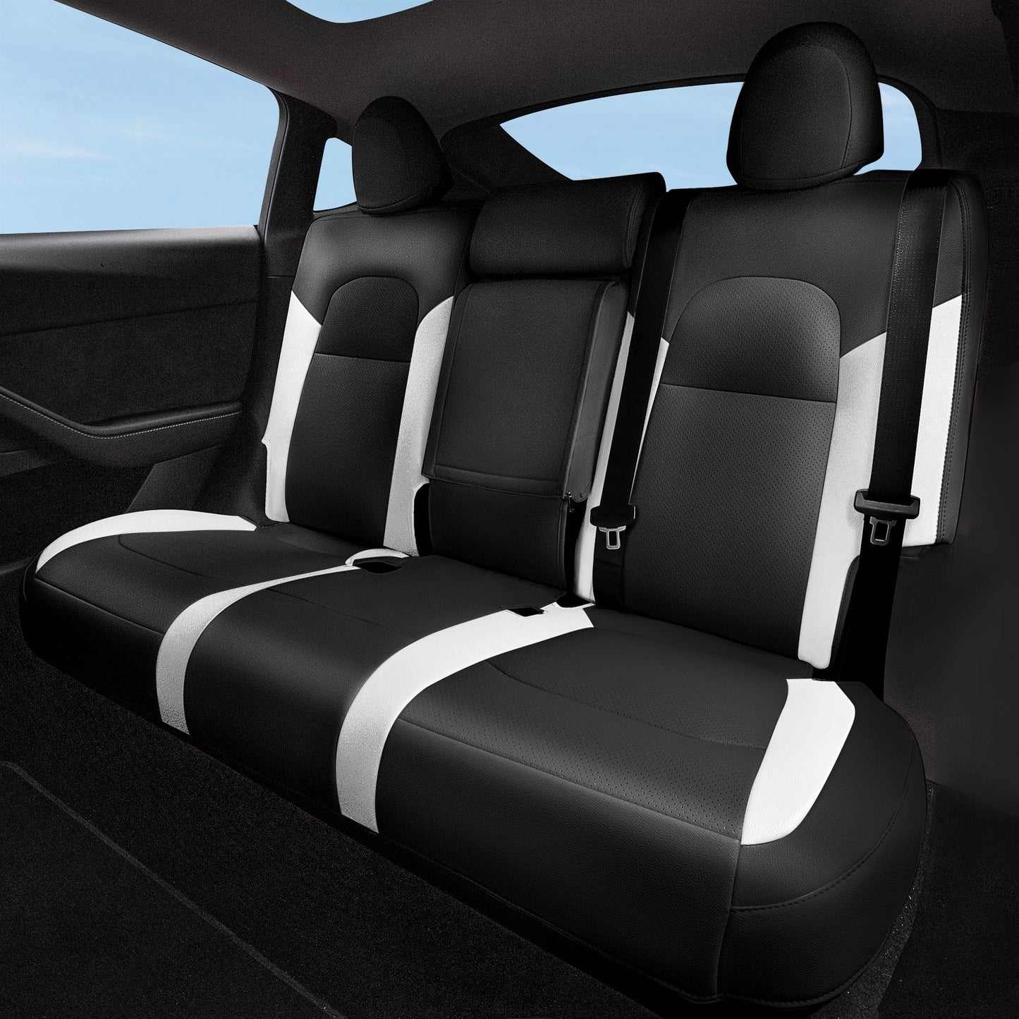 All-Inclusive 2020-2024 5 Seat Tesla Model Y Seat Cover Standard Leather Black White Rear Seats Only