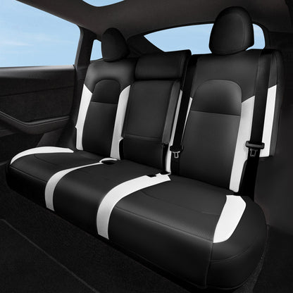 All-Inclusive 2020-2024 5 Seat Tesla Model Y Seat Cover Standard Leather Black White Rear Seats Only