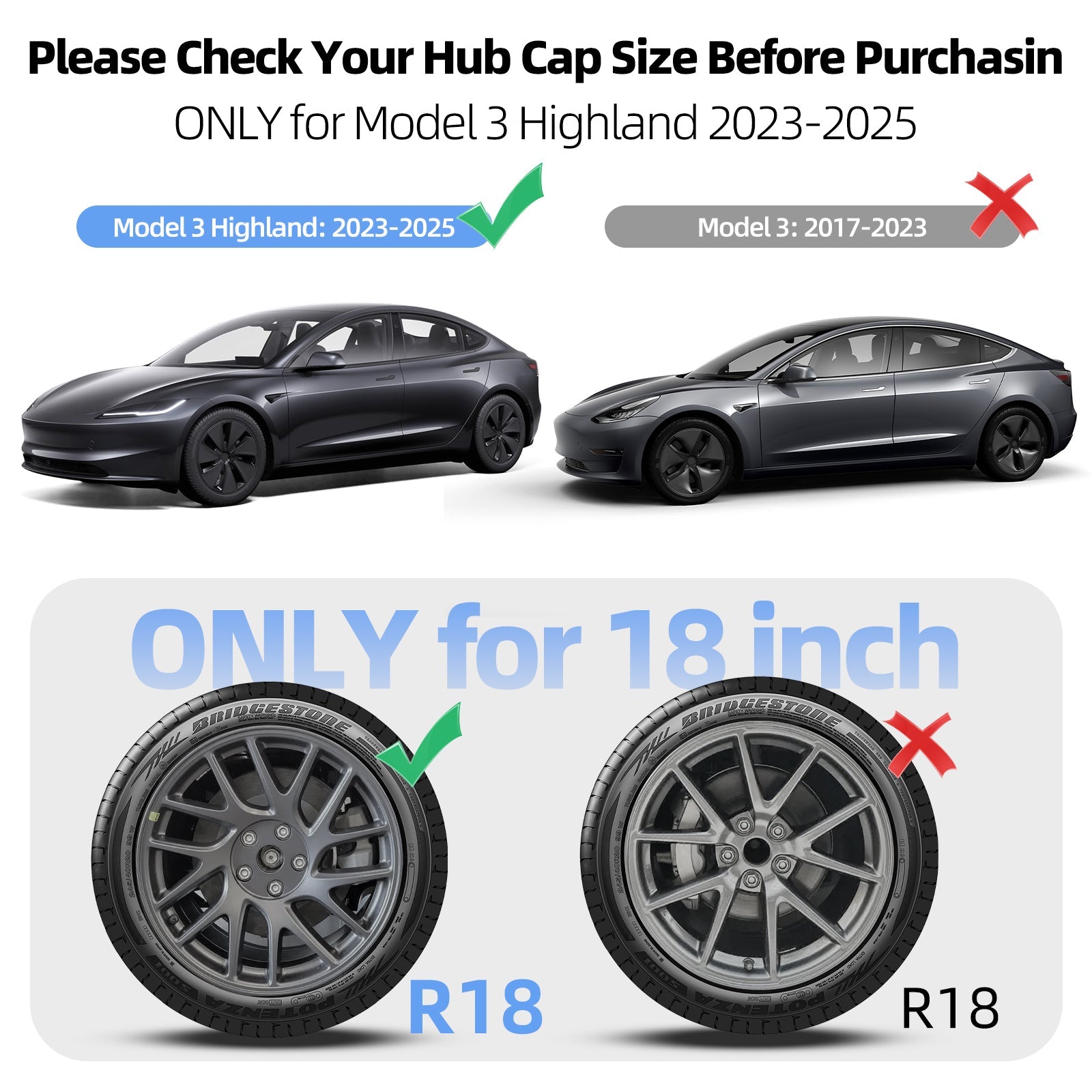 18 Inch Turbine Black Wheel Cover Hubcap for Tesla Model 3 Highland