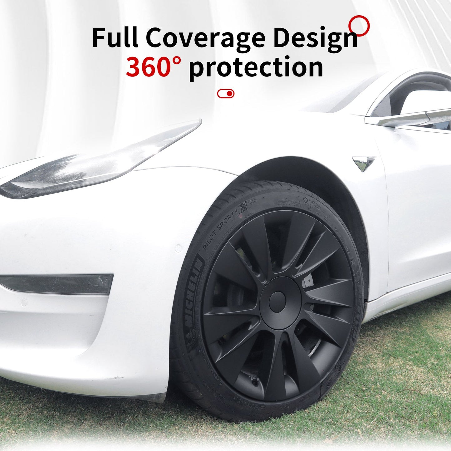 18"Matte Black Knife Style Wheel Cover Hubcap for Tesla Model 3 2017-2023