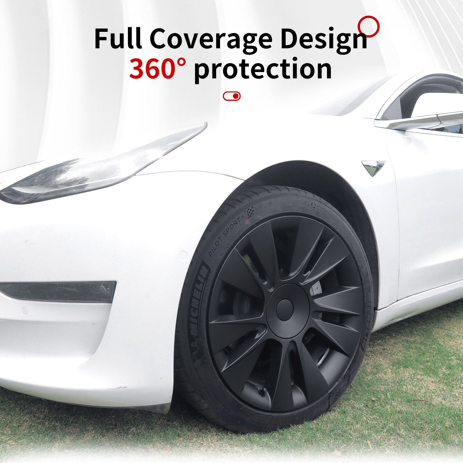 18"Matte Black Knife Style Wheel Cover Hubcap for Tesla Model 3 2017-2023