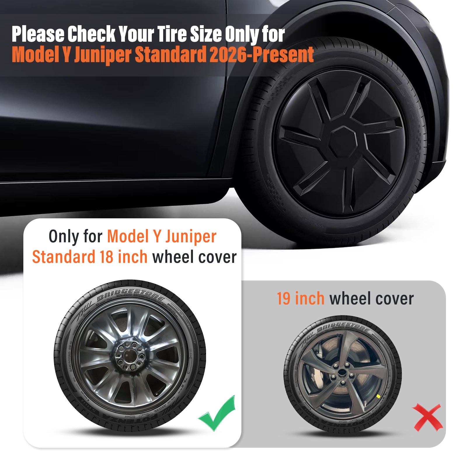 4PCS 18" Matte Black Blade Style Hub Cap for Tesla Model Y 2026
