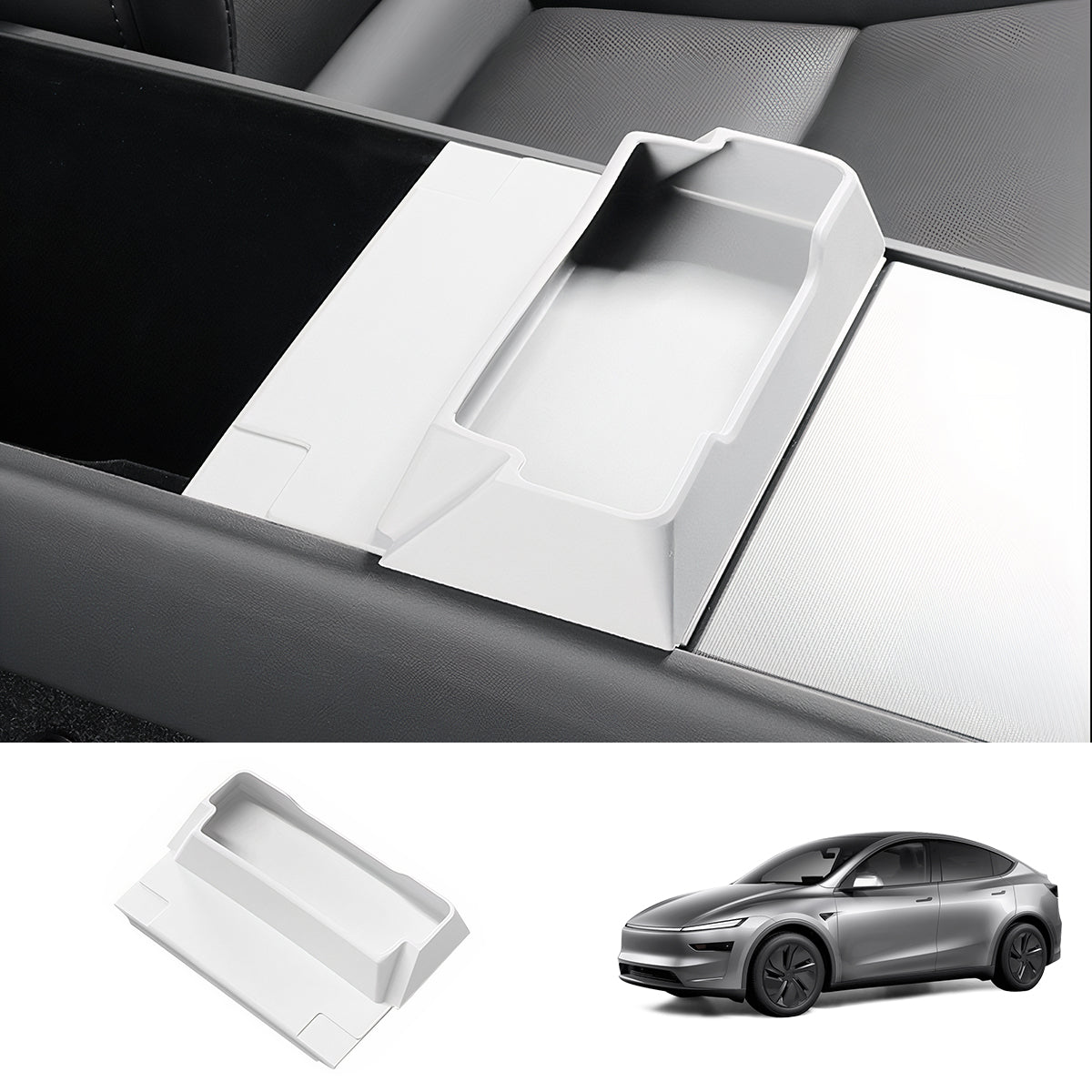 Multi-Functional Silicone Center Console Glasses Tray for Tesla Model Y Juniper 2025+ White