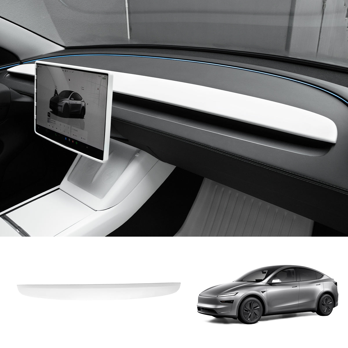 ABS Dashboard Trim Cover for Tesla Model Y Juniper 2025+ Upper Dashboard Cover Matte White