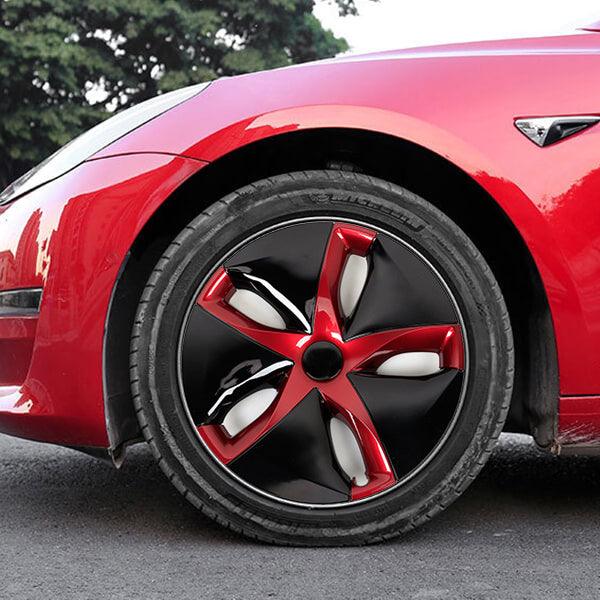 Aero Hubcap (4 Pcs) for Tesla Model 3 (2017-2023) Black & Red 18"