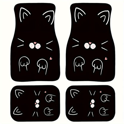 4pcs Set Cute Cartoon Cat Car Floor Mats Fit for Tesla Car Carpet Mats For Model 3 Model Y Car Accessories 4pcs