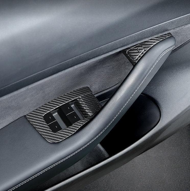 [Real Carbon Fiber] Model 3/Y Door Window Switch Cover, Door Switch Wrap Overlay (12 Pcs)