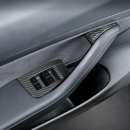 [Real Carbon Fiber] Model 3/Y Door Window Switch Cover, Door Switch Wrap Overlay (12 Pcs)