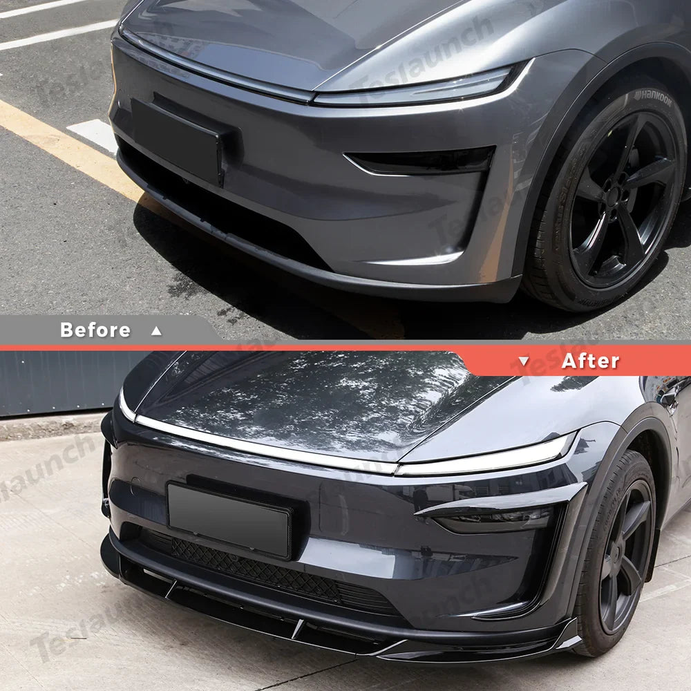 3-Piece Front Lip Spoiler & Fog Light Trim for Tesla Model Y Juniper 2025+